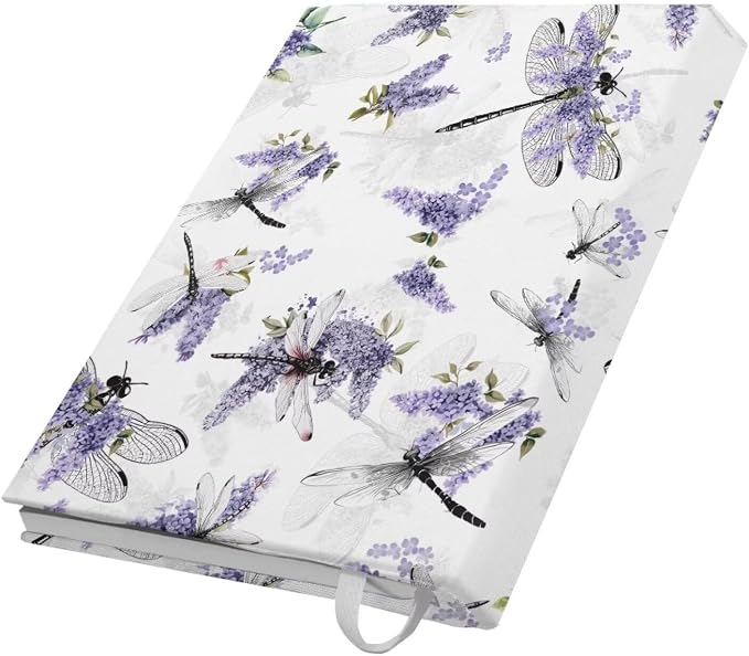 Dreaweet Stretchable Book Covers Dragonfly and Lavender Print Book Protective Sleeves for Hardcover Textbooks Notebooks up to 9"x11",Reusable Washable