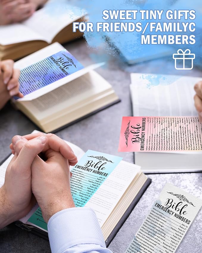 120 Pcs Bible Emergency Numbers Bookmark, Christian Bookmarks, Religious Bible Verse Bookmark, Christian Gifts for Church Supplies, Giveaways for Church Welcome Gifts Sunday (Watercolor)