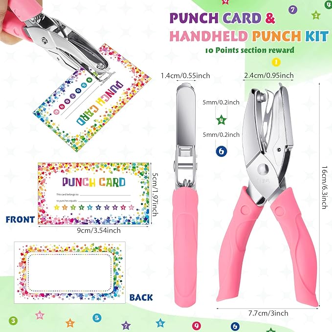 200 Pcs Reward Punch Cards Incentive Card and 2 Star Hole Puncher Kit Star Shaped Incentive Loyalty Reward Cards for Business Home Classroom School Teacher Party Decor