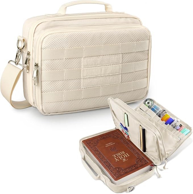 RXW Large Bible Cover Bag for Men Women, Tactical Bible Carrying Case Fully Padded of Double Layer Design, Utility Church Bag Organizer with Shoulder Strap for Tablet Art EDC, Christian Gifts for Mom