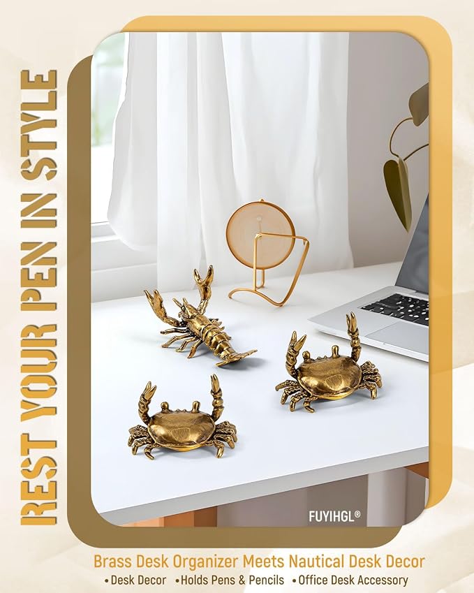 FUYIHGL® 4PCS Weightlifting Crab Brass Pen Holders - Funny Animal Pencil Holder Desk Organizer - Creative Desktop Decoration - Stationery Storage Rack for Office Home