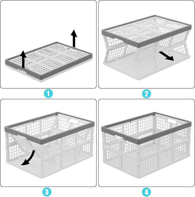4-Pack 30 L Plastic Collapsible Crates, Stackable Storage Bins