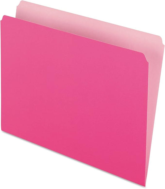 Pendaflex 152PIN Colored File Folders, Straight Cut, Top Tab, Letter, Pink/Light Pink, Box of 100