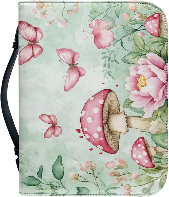 Mushrooms Bible Bags for Women Butterfly Print Bible Covers Bible Holder Bible Bags Canva Bible Study Supplies, A Christian Gift for Women-Size M