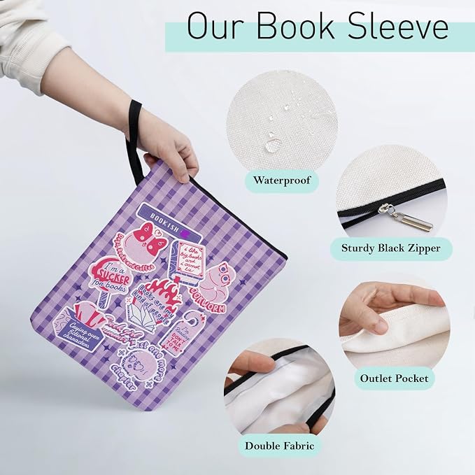 Just One More Chapter Skull Y2K Book Sleeve Pouch for Women Book Lovers, Book Covers 9 x 12 Inch with Zipper and Handle for Paperbacks, Book Club Sleeve Gifts for Librarian Lovers Bookish Group Club