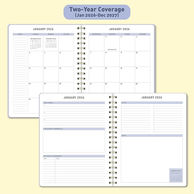 Sweetzer & Orange 2026-2027 Monthly Planner Notebook – 7.5" x 9.5" Two-Year Calendar Planner – January 2026 to December 2027 – Clean Monthly Layout, Sturdy 120gsm Paper, Gold Spiral Binding