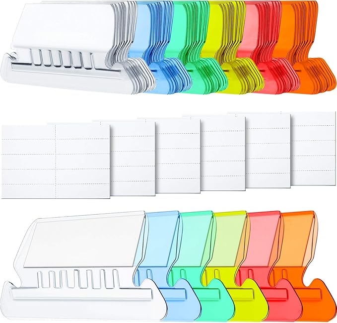 Jovitec File Folder Tabs, 120 Hanging File Folder Plastic Tabs and 120 Inserts for Quick Organize and Identification Files, Easy to Read(Multicolor Angle,2 Inch)