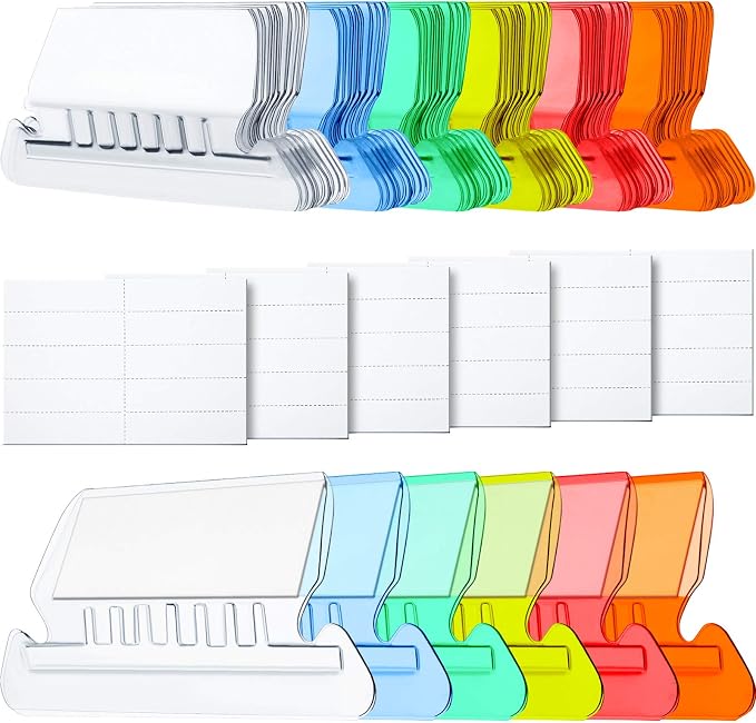 Jovitec File Folder Tabs, 120 Hanging File Folder Plastic Tabs and 120 Inserts for Quick Organize and Identification Files, Easy to Read(Multicolor Angle,2 Inch)