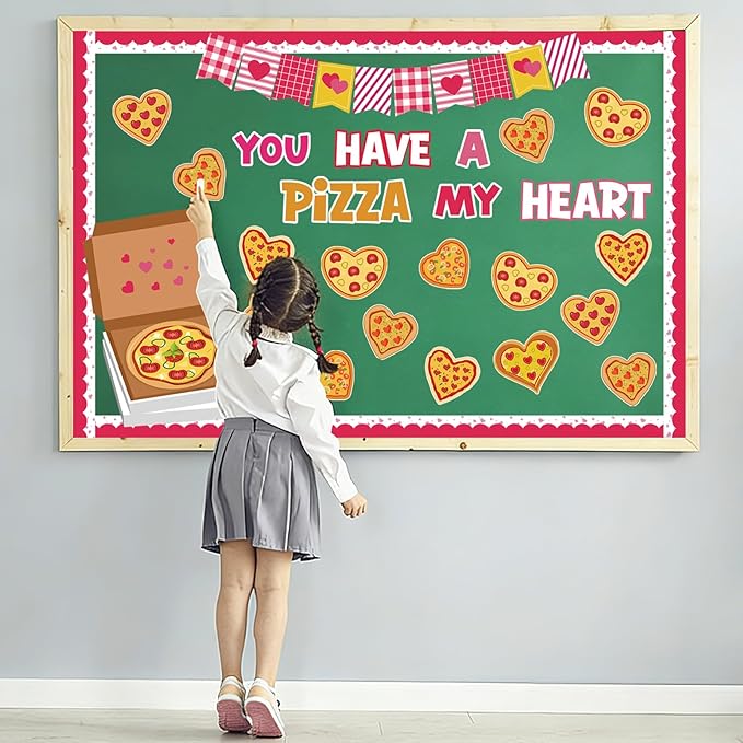 Valentines Day Bulletin Board Set Heart Pizza Cutouts Valentines Bulletin Board Decorations for School Classroom Chalkboard Wall Window Door Decor, You Have A Pizza My Heart