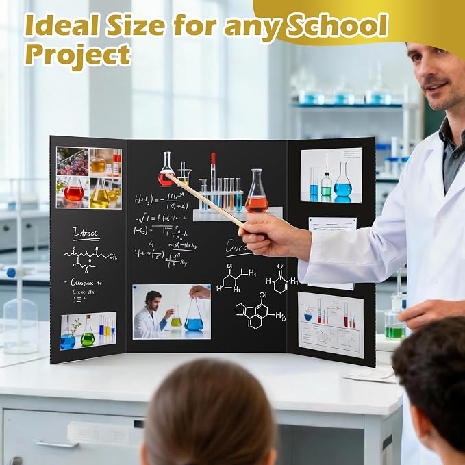 Trifold Poster Board,12 Pack 24" x 16" Black Corrugated Poster Boards,Display Board,Perfect for School Projects, Science Fairs, Event Displays, and Business Presentations