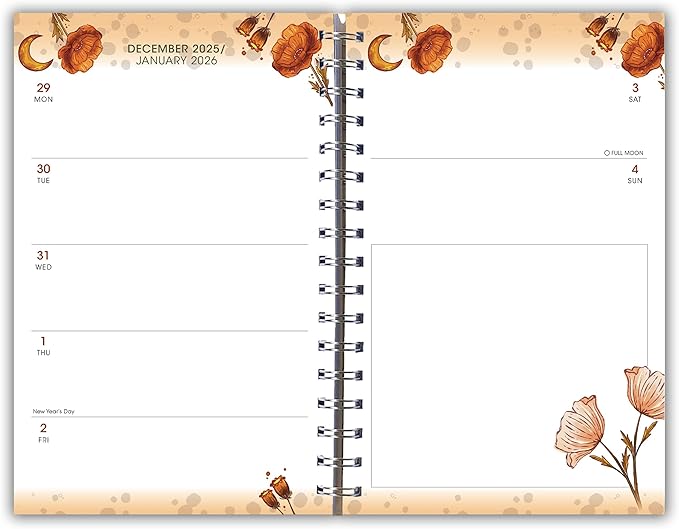Moonlit Poppies 2026 Weekly & Monthly Planner, 12-Month Engagement Calendar with Boho Floral and Lunar Art for Dreamy Night Sky Inspiration, 2026, 6" × 9"