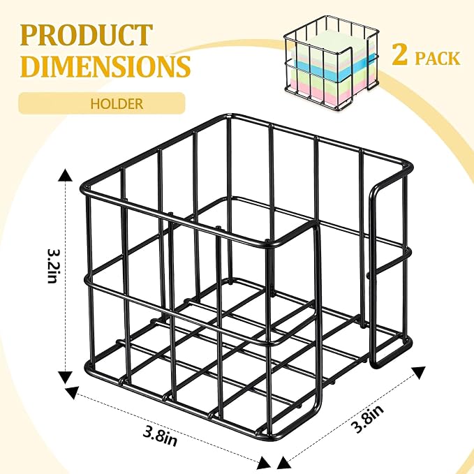 Harloon 2 Pcs Metal Sticky Note Holder 3.8 x 3.8 in Back to School Cute Memo Cube Dispenser Mesh Desk Organizer for Notepads Pens and Pencil Ideal for Classroom Office Supplies Home Storage(Black)