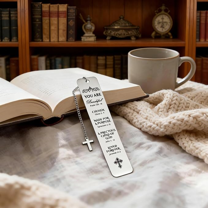 Bible Bookmark Metal Bookmarks Christian Gift for Women Men Girls Boys Baptism and First Communion Graduation and Back to School Religious Inspirational Scripture Verse Bookmark for Book Lovers