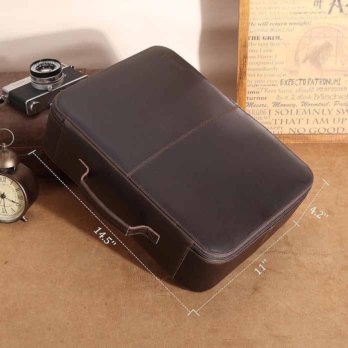 Polare Full Grain Leather Document Organizer Bag Storage Cabinet Box Portable Home Business Safe Folder with Lockable YKK Zipper