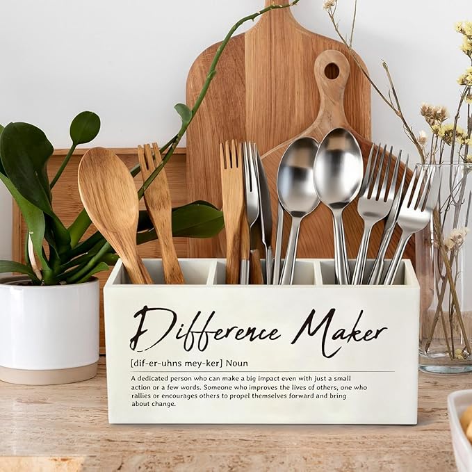 Difference Maker Gift Pen Pencil Holder, Appreciation Gifts for Coworkers Leaders Teachers Wood Desk Organizer and Accessories, Difference Maker Makeup Brush Holder Organizer for Bathroom Vanity