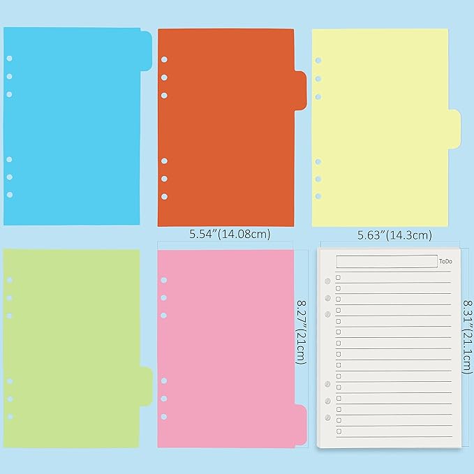 Harphia A5 6 Holes Binder Refill Value Set, 90sheets to do list loose leaf paper with sticker and divider, todo planner insert with binder pocket for A5 binder 6 holes refillable notebook,005da5todo