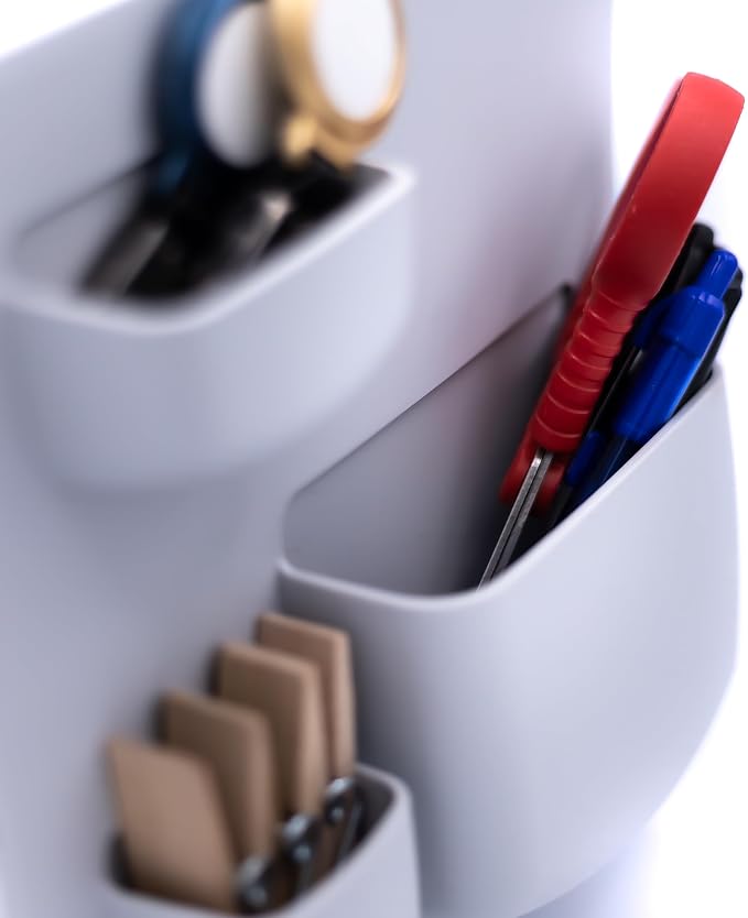 Modern Grey Wall Desk Organizer - 2 Parts, 6 Organizer Pockets, and Adhesive Holder Shelves for Easy Storage of Small Things at Home or Office. Wall Organizer Easy to Install in Ligth Grey to Decor