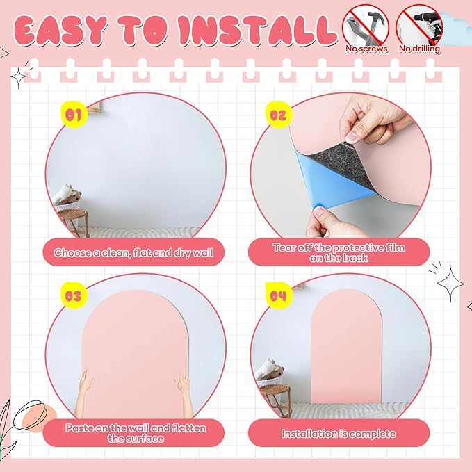 Magnetic Wall Decal for Kids,32x40 Inch Arched Magnetic Chalkboard for Wall,Suitable for Home Decoration Wallpaper and Children's Game Room (Light Pink, 16x24 Inch)
