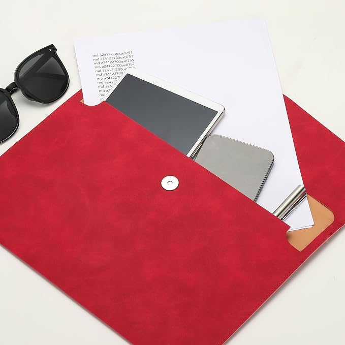 PATIKIL 2Pcs PU Leather File Folders, 13x9 A4 Document Holder Waterproof Envelope Folder with Snap Closure, Portable Portfolio Organizer Case for Paper Receipt, Brown/Red