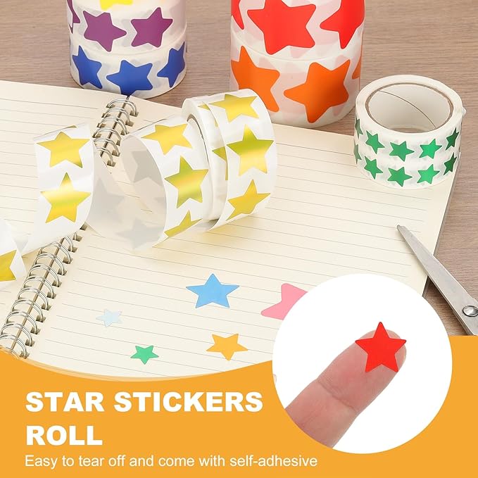 PATIKIL Star Stickers Roll 1/2", 1000 Pcs Self-Adhesive Reward Stickers Star Labels for Behavior Chart Classroom Teacher Supplies and DIY Craft, Orange