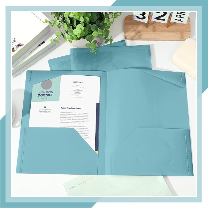 Henoyso 36 Pack Sapphire Blue Plastic Folders with Clear Front Pockets Heavy Duty File Folders with 2 Pockets and Card Slot for Student Communication School Office Presentation Report