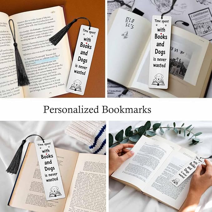 Puppy Reading Bookmarks 5 Pcs Spent Time with Books Wooden Bookmark with Tassels for Reading Book Lovers Gift Office School Readers Teacher