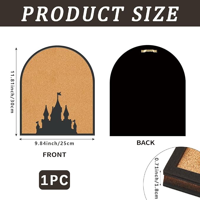 CRASPIRE Castle Pin Cork Board 11.8x9.8In Wall Mounted Framed 0.7" Thick Bulletin Display Badge Wooden Saddle Brown Memory Memo Brooch Lapel Pin Holder Storage for Home Office Bedroom Wedding Decor
