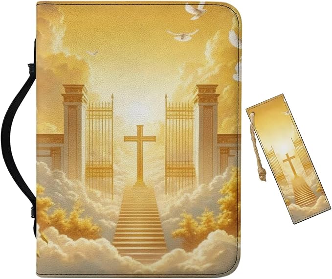 Bible Cover Case for Women Girls Personalized Leather Bible Bag with Name or Text Custom Large Bible Cases for Woman (The Cross of Heaven) Book Cover