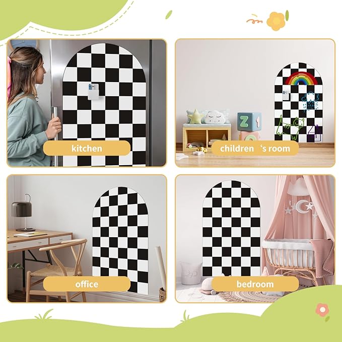 Magnetic Chalkboard Wall Decal 24''x40'' Arch - Removable Reusable Peel and Stick (No Wall Damage) Extra Strong Magnetism - Easy Clean Chalkboard for Home Office Playroom (Black White Checker)