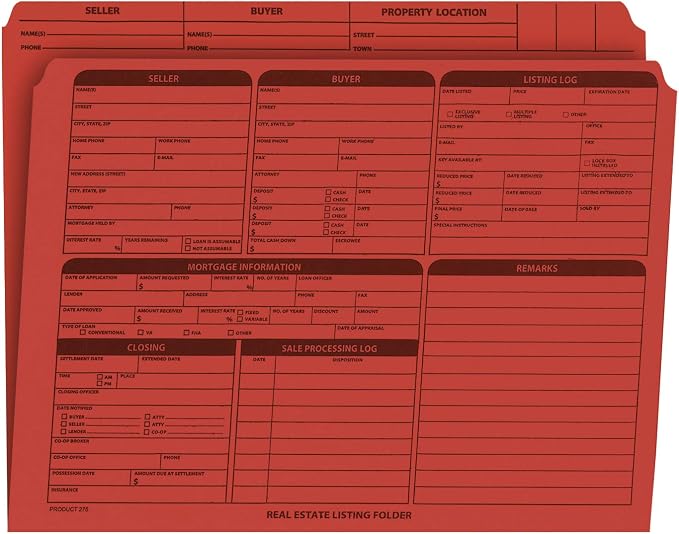 NextDayLabels - Real Estate Listing Folder - Right Panel List, Pre-Printed on Durable Card Stock with Closing Checklist and Color-Coded Dots for Organizing (Red, Letter Size | Pack of 25)