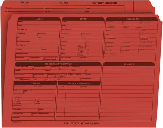 NextDayLabels - Real Estate Listing Folder - Right Panel List, Pre-Printed on Durable Card Stock with Closing Checklist and Color-Coded Dots for Organizing (Red, Letter Size | Pack of 25)