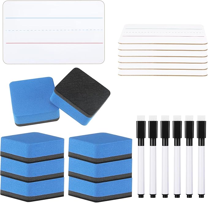 Colarr 6 Sets Mini White Boards 6"x 9" Dry Erase Boards Classroom Pack Includes Two Sided Small Whiteboards Markers, Lapboards Erasers for Teachers Students School