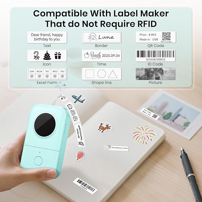 480 PCS D30 Label Maker Tape 0.47" × 1.57" (12 × 40 mm) Vinyl Waterproof Thermal Stickers Self-Adhesive Decals for Retail Office Home School White