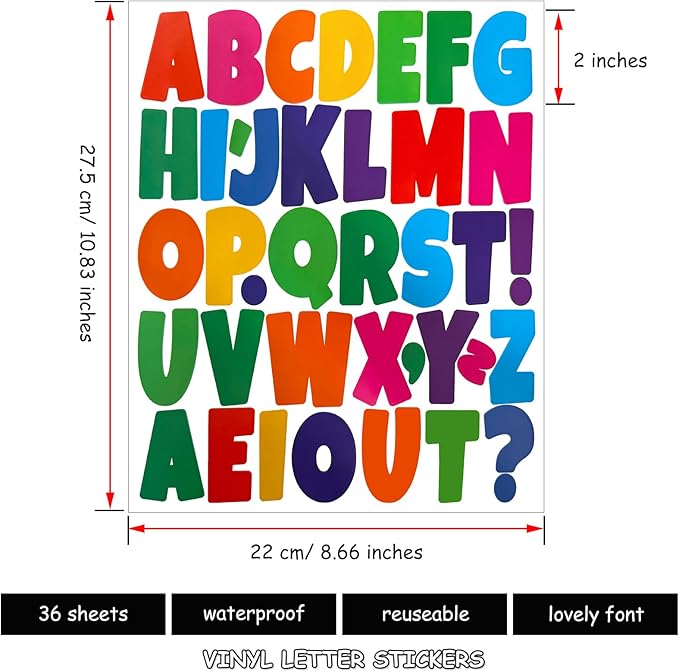 Bemeol 1368 Pieces Bulletin Board Letters 2 Inch Alphabet Letter Stickers Self Adhesive Sticker Letters for Bulletin Poster Board Classroom Mailbox Door Home Decor(Colorful)