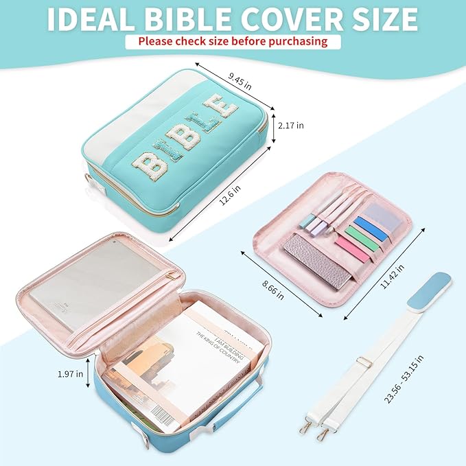 KOPKOFT Bible Cover Case for Women, Large Chenille Letter Leather Bible Case with Bible Study Accessories, Bible Study Supplies Bible Journaling Kit, Christmas Christian Gift for Women Girls