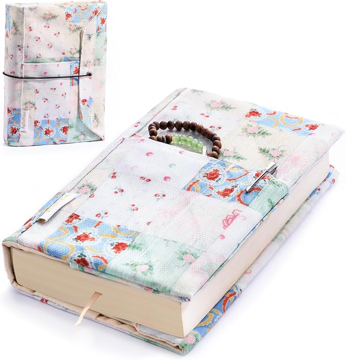 Aplufine Adjustable Fabric Book Cover with Elastic Band, Washable Reusable Book Sleeve for Hardcover Books, Textbooks, Novels & Journals, Book Protector with Pocket & Bookmark,Book Gift
