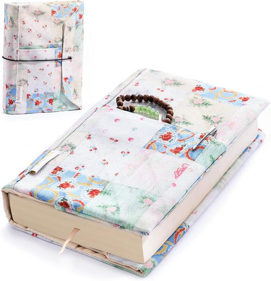 Aplufine Adjustable Fabric Book Cover with Elastic Band, Washable Reusable Book Sleeve for Hardcover Books, Textbooks, Novels & Journals, Book Protector with Pocket & Bookmark,Book Gift