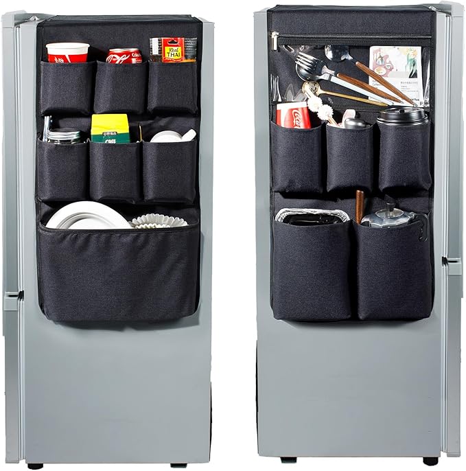 Dorm and office Double Over the Fridge Caddy Organizer -Fridge Caddy Organizer - College Dorm Room Essentials for College Students Boys, Girls - 12 Pockets Flatware Organizers and Storage