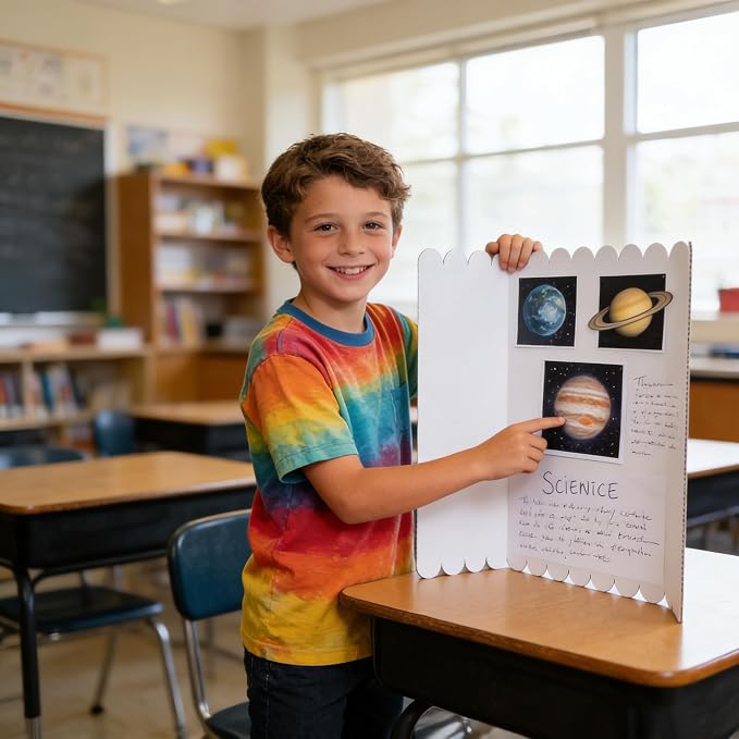 7 Pack Trifold Display Board (24"x15"), White Corrugated Poster Board for School Projects, Science Fairs, Presentations