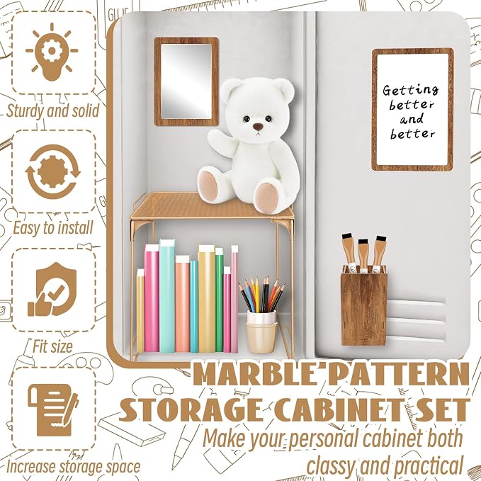 Denylo pro Magnetic Locker Accessories Kit Brown Back to School Essentials Locker Organizer Supplies Include Mirror Whiteboard Pen Shelf Pencil Case Magnet Back to School Essentials