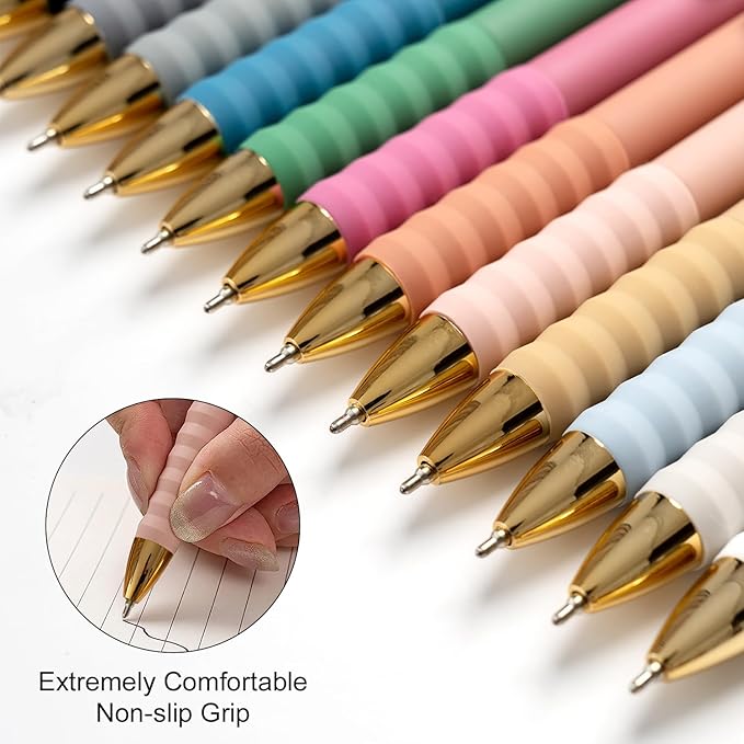 Aisibeiger Ballpoint Pens Black Ink Ball Point Pen with Super Soft Grip Medium Point 1.0mm Office Pens (Gold 12-count)