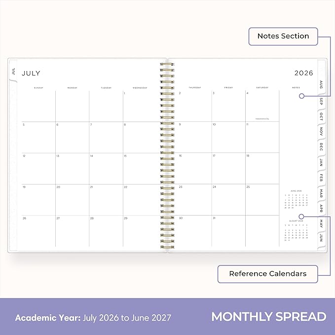 Blue Sky Ashley G 2026-2027 Weekly and Monthly Academic Year Planner Calendar, July 2026 - June 2027, 8.5" x 11", Flexible Cover, Wirebound, Laminated Tabs, Storage Pocket, Includes Sticker Sheet, Multi Color Smoke