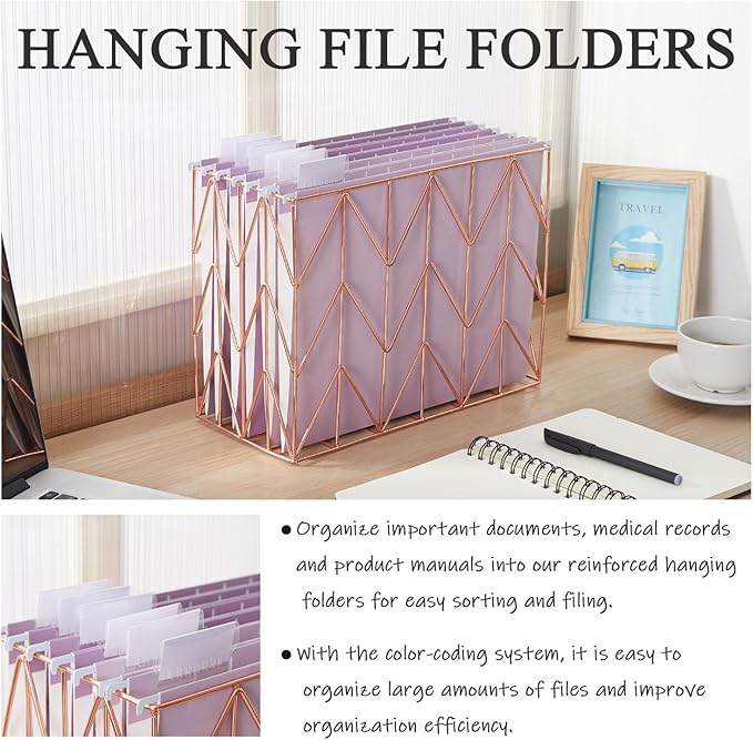 6 Pack Gradient Hanging File Folder Letter Size Reinforced Hanging Folders with 1/5-Cut Adjustable Tabs File Folders for Filing Cabinet Organizer for Office Home Medical Charts, Purple