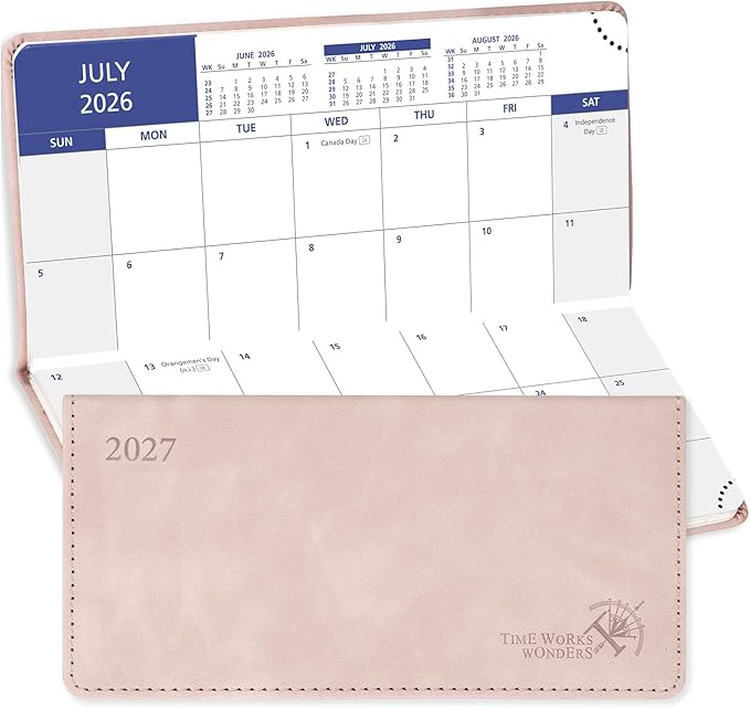 POPRUN Pocket Monthly Planner 2026-2027, Slim Size 3.25" x 6.75"(JUL 26-DEC 27), 18-Month Pocket Calendar for Purse, Academic Small Monthly Planner with PU Leather Softcover - Soft Pink