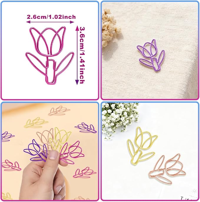 ELANE 36 pcs Paper Clips Bookmarks Dispenser Bookmark Memo Clip for School Teacher Office Supply Student Stationery. (Colorfull-Tulip)
