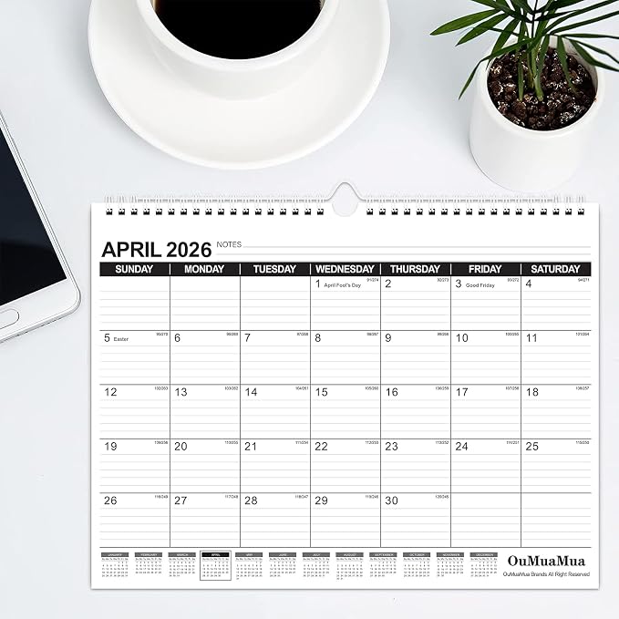 OuMuaMua Wall Calendar 2026, 3-Pack Calendar Wall 2026-2027, Jan. 2026 to Jun. 2027, 14" X 11.5" 18-Month Paper Hanging Planner Wall with Thick PaperRuled Blocks for Office Home Planning & Organizing