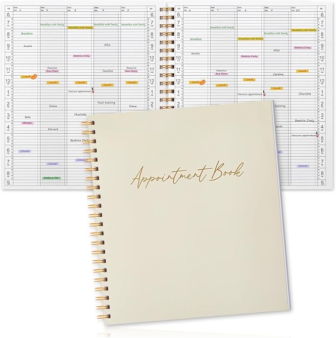 Maitys 2026-2027 5 Column Salon Appointment Book for Hairstylist Spa Business, Hourly Planner 15 Minute Interval, 200 Pages Undated 6 Am 9 Pm Spiral Bound Checklist Planner(Beige, Minimalist)