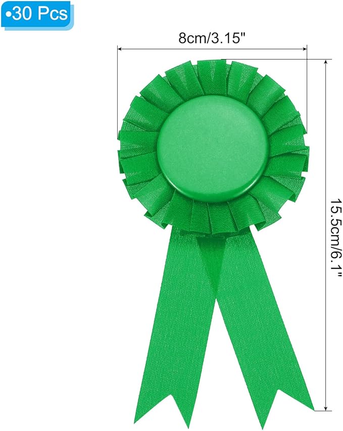 PATIKIL Green Polyester Blank Award Ribbon, 30 Pcs, 15.5 x 8 cm, Classic/Casual, Perfect for Competitions, Graduations, Weddings, Parties