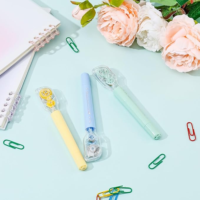 Temiary 3 Pcs 2 In 1 Aesthetic White Correction Tape and Pastel Highlighters Set, Smooth Pull Out Tape with Highlighter Pen for Bible Journaling School, Home, and Office Supplies (Multicolored)