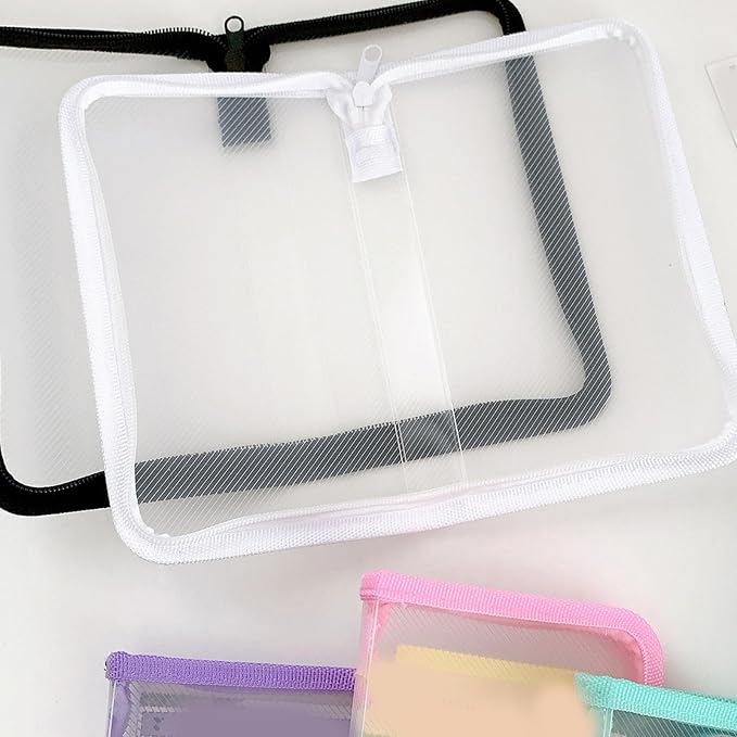 Clear File Storage Pouches Zippered Closure Receipt Folder Small Document Organiser Case for Office School Supplies Scratch Storage Pouches